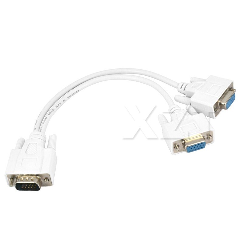 1 Male VGA to 2 Female VGA Splitter Cable 2 Way VGA SVGA Monitor Dual Video Graphic LCD Y Splitter Cable
