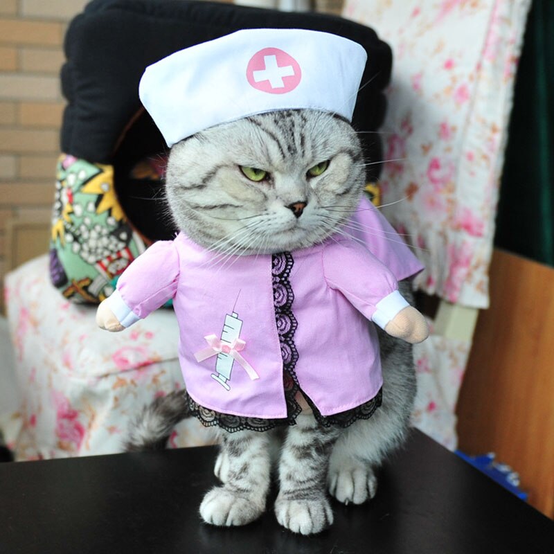 8 mönster rolig halloween katt kostym sjuksköterska polisläkare cosplay kostymer för små katter hundar chihuahua husdjur valp uniformskläder: Sjuksköterska / Xl5