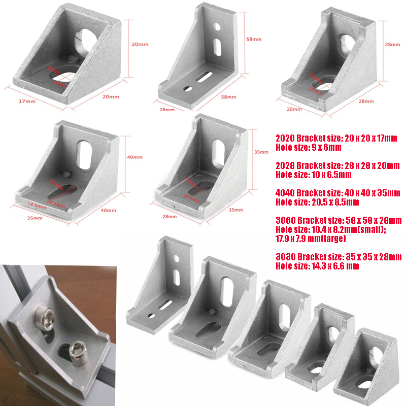 5/10 stk hjørnebeslag hjørne aluminium kontakt brakett feste 3030 4040 2028 3060 serie industriell aluminium profil