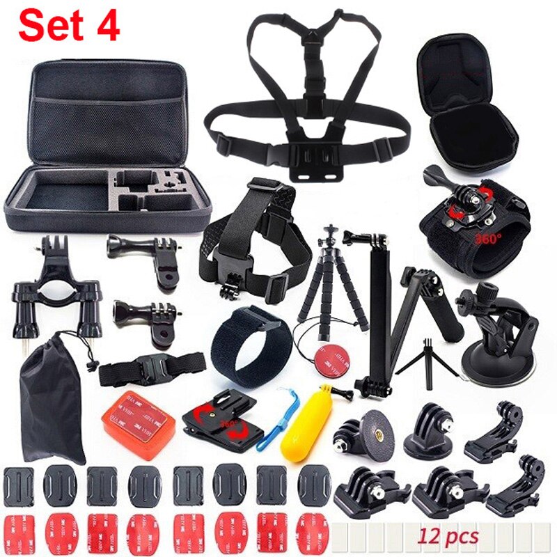 Fästen för gopro tillbehör set för go pro hero 7 svart 6 5 kit 3 -vägs selfie stick för eken  h9r h8r /  för xiaomi yi eva fodral: Uppsättning 4