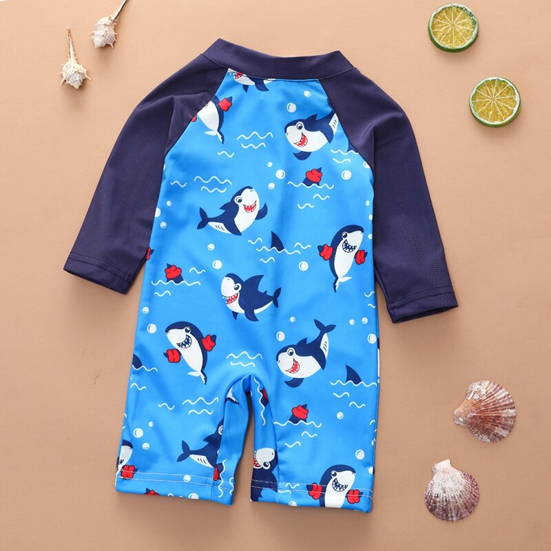 3M-18M Cartoon Haai Badmode Baby Jongens Meisjes Een Stuk Badpak Rits Patchwork Zwempak Beachwear zomer Zwemmen Kleding