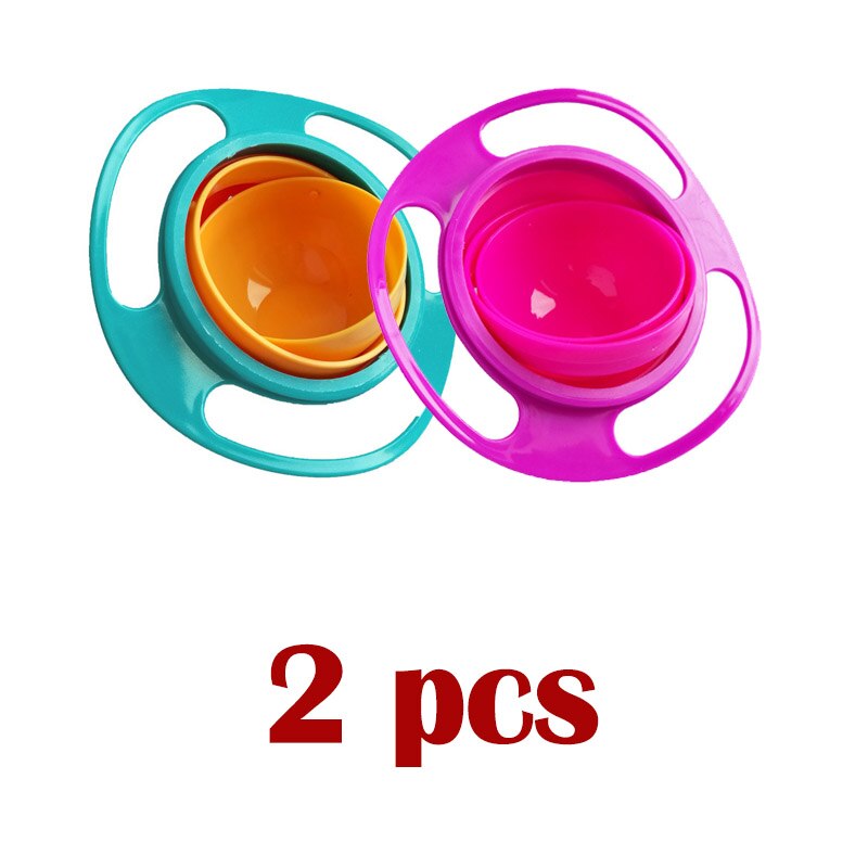 2 Stks/partij Met Deksel Gyro Kom 360 Draaien Praktische Kinderen Balans Gyro Spill-Proof Effen Feeding Kinderen Servies: LightGreen Red-2pcs