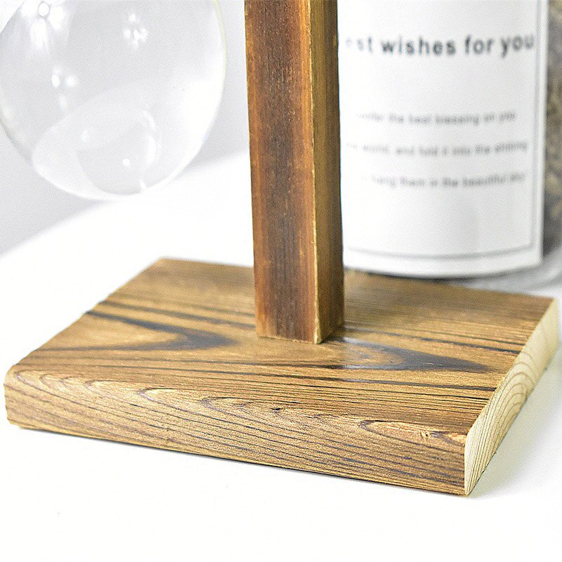 Table Desk Bulb Glass Hydroponic Vase Flower Plant Pot with Wooden Tray Office Decor FEA889