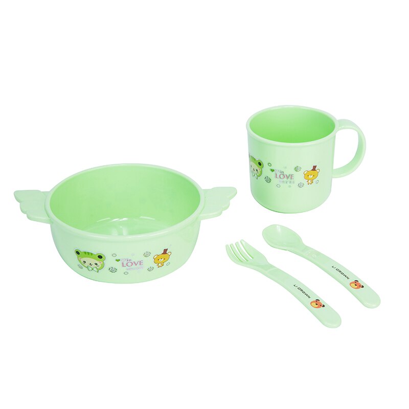 4pc solide fodring baby fade bpa gratis baby service tallerken skål kop ubrydelig sikker plast børn spædbørn spisestel til småbørn: Grønt sæt