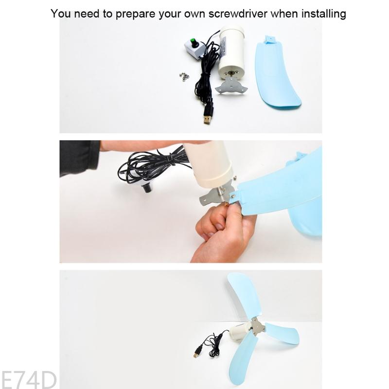 E74D 15inch USB Ceiling Fan with Speed Control Power Switch USB Hanging Fan for Camping Bedroom Dormitory and more
