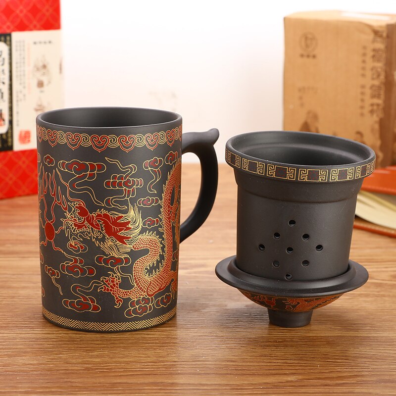 Wasser Tasse Drachen aufbringen Tee Zubehör Lila Sand Getränk Kung Fu Tee Schwarz/verrotten 400ML China Keramik Tee schüssel Becher Tasse