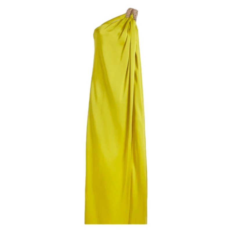Freeacy – robe de soirée élégante pour femmes, coupe ample, jaune uni, asymétrique épaule dénudée, col licou, taille haute, ligne H, fendue sur le côté, Maxi: L