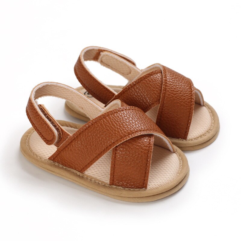 Roma-sandalen für babys (jungen und mädchen) mit kreuzmuster, weicher sohle, Ideal für sommer, Strand und freizeit, erste lauflernschuhe für babys ab 0-18 monaten: Braun / 0-6 monate