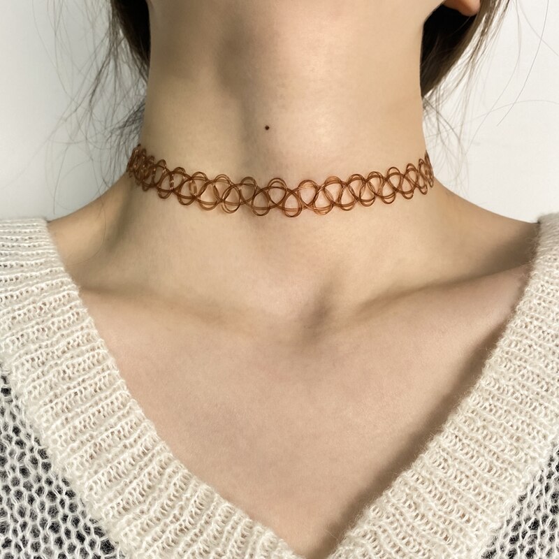 12 stk vintage hippy stretch tatovering choker halskæde elastisk chocker halskæde fiskeline tatoverings halskæde