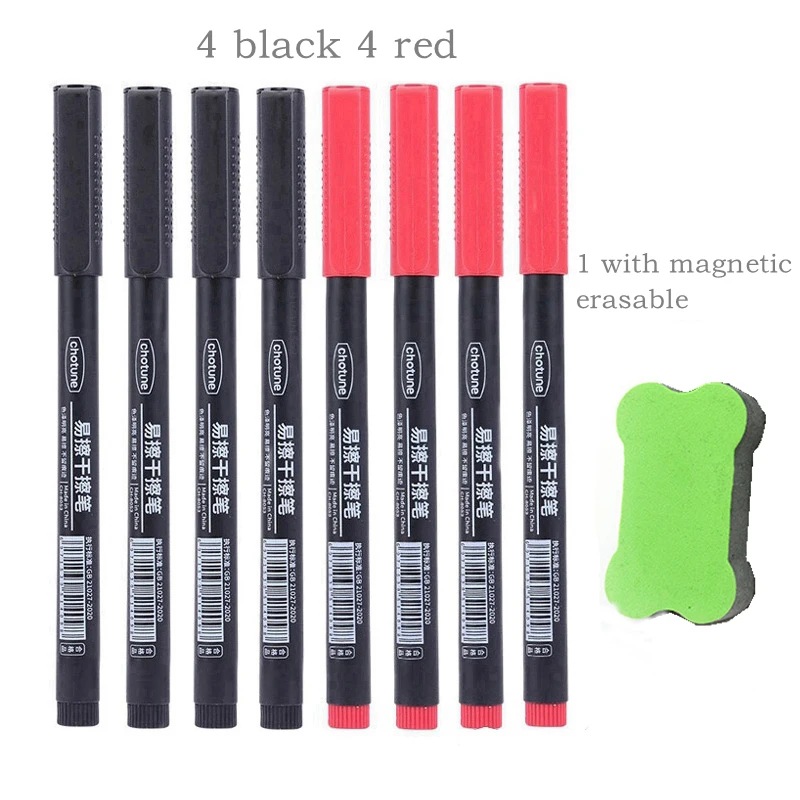 4/8 Stuks Uitwisbare Whiteboard Pen 0.5 Mm Fijne Punt Zwart/Blauw/Rood Schoolbord Marker School kantoor Kunst Schrijven Briefpapier Leraar: Chocolade