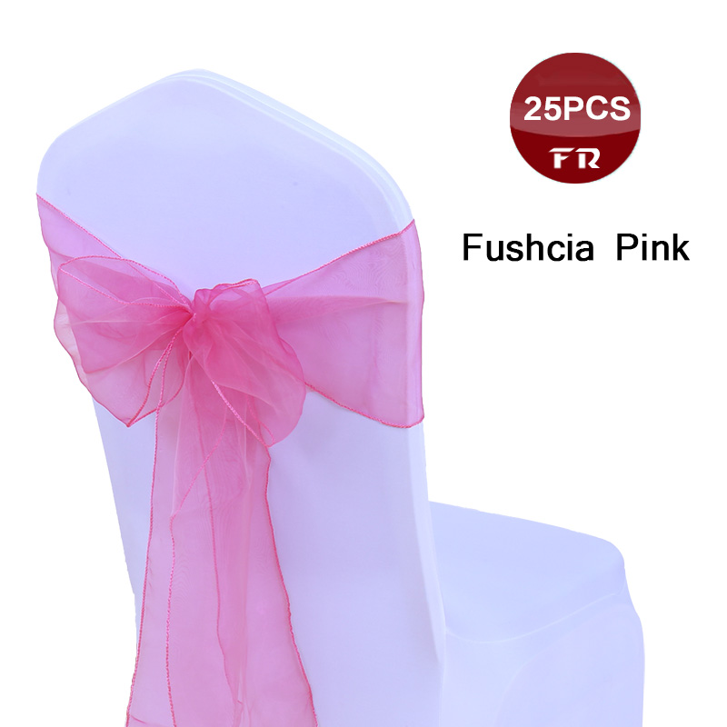 25pc farverige organza sløjfer vævet tyl rulle bryllupsfest dekoration bordløber organza gaze stol sashes sløjfe: Fushcia pink