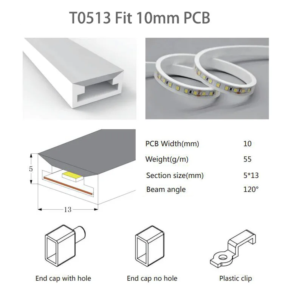 Tubo de cuerda de neón LED T0511/0513/0515, tira de luz Led flexible 5050, manguera de silicona de Gel de sílice para luces PCB WS2812 WS2815 de 8/10/12mm