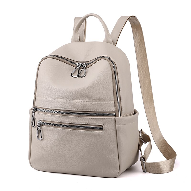 Dames PU Leren Rugzak - 20-35L Reistas Mochila - Zachte Handgreep, Ritsluiting: Khaki
