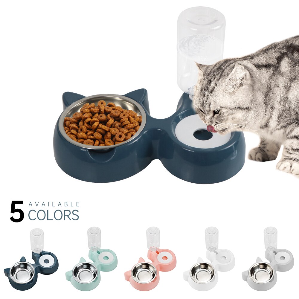 Huisdier Kat Kom Automatische Feeder Hond Kat Rvs Voedsel Kom Met Water Dispenser Drinken Rack Met Dierbenodigdheden