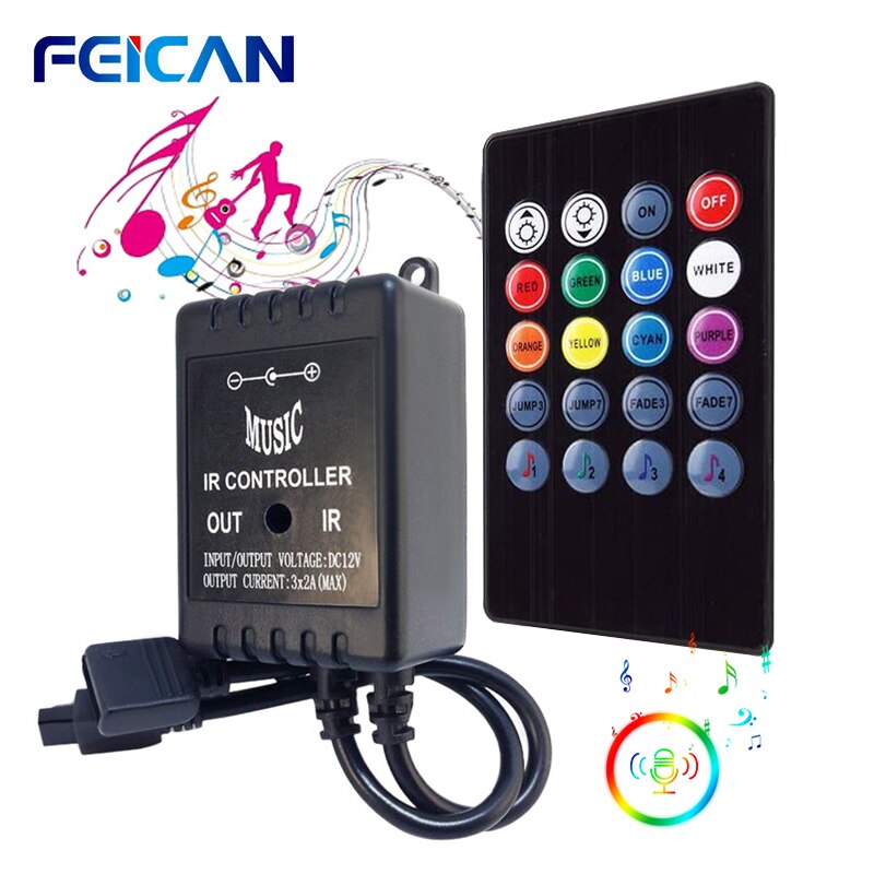 Musik rgb controller dæmper led strip lys 20 nøgle fjernbetjening stemme sensor controller til smd 5050 3528 led tape lys