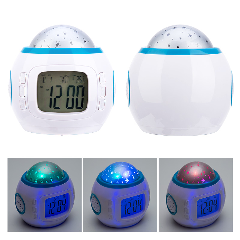 LED Digitale Wekker Snooze Starry Star Gloeiende Wekker Voor Kinderen Babykamer Kalender Thermometer Nachtlampje Projector