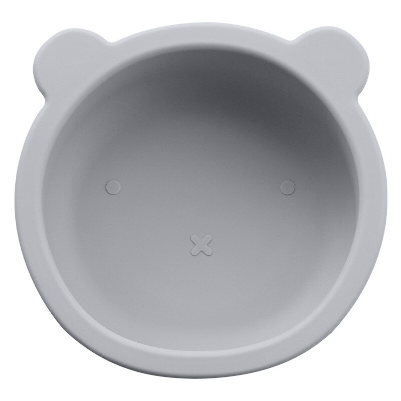 Suction Cup Baby Dishes BPA Free Silicone Baby Feeding Bowl Kids Tableware Non-Slip Infant Food Plate Kids Training Spoon Fork: Bowl-Gray