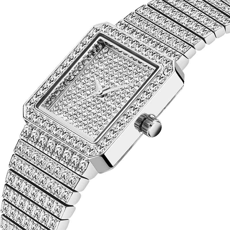 MISSFOX – montre de bureau en or 18k pour femmes, montre-bracelet à Quartz en acier inoxydable, cadran carré glacé: 2689-S