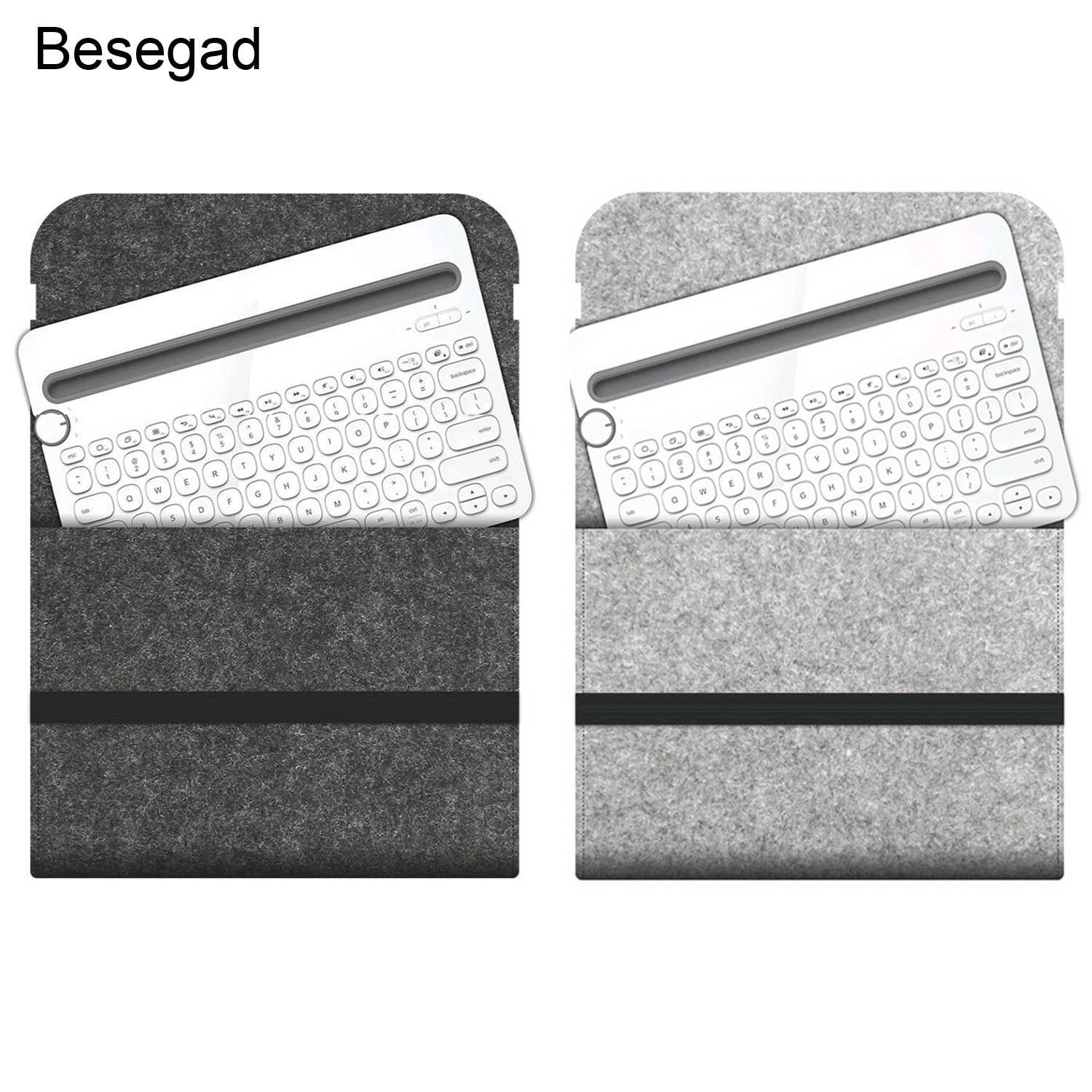 Besegad Draagbare Stofdicht Vilt Opbergtas Case Cover Sleeve Pouch Skin voor Logitech K480 K380 Bluetooth Toetsenbord