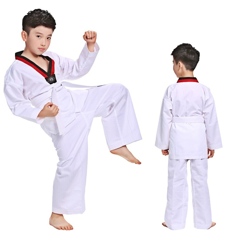 2022 TKD Costumes Clothing White Taekwondo Uniforms WTF Karate Judo Dobok Clothes Children Adult Unisex Long Sleeve Gi Uniform