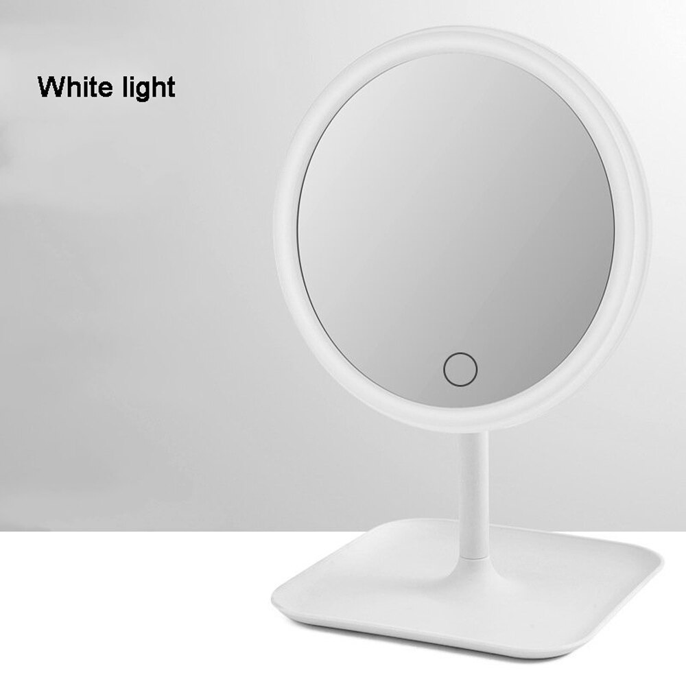 Espejo LED de sobremesa para maquillaje ligero, espejo con luz de relleno, espejo de belleza portátil inteligente con pantalla táctil opcional, brillo, carga USB: White single color