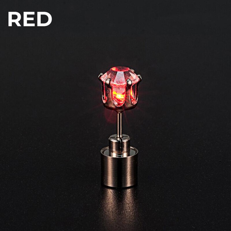 1Pc Glowing Led Stud Earring Crystal Roestvrij Light Up Kerst Stud Oorbellen Lichtgevende Party Sieraden Accessoires: Rood