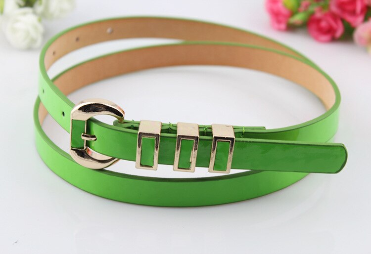 ¡Novedad de ! Cinturón fino Delgado Color caramelo Rojo Negro amarillo marrón cinturón estrecho femenino correas de cuero de PU para vestidos de mujer: green