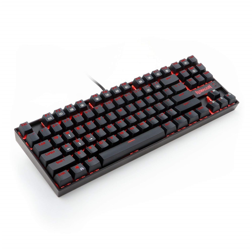 Redragon  k552 kumara mekanisk spilltastatur 87 taster rødt bakgrunnsbelyst gamer -tastatur