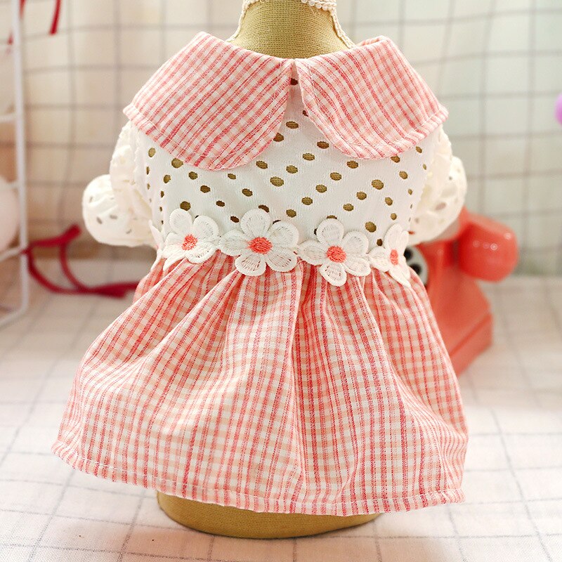 Ropa de perro cachorro perro peluche Schnauzer Pomerania Chihuahua Bichón perro ropa para mascotas ropa hueco Rosa vestido a cuadros