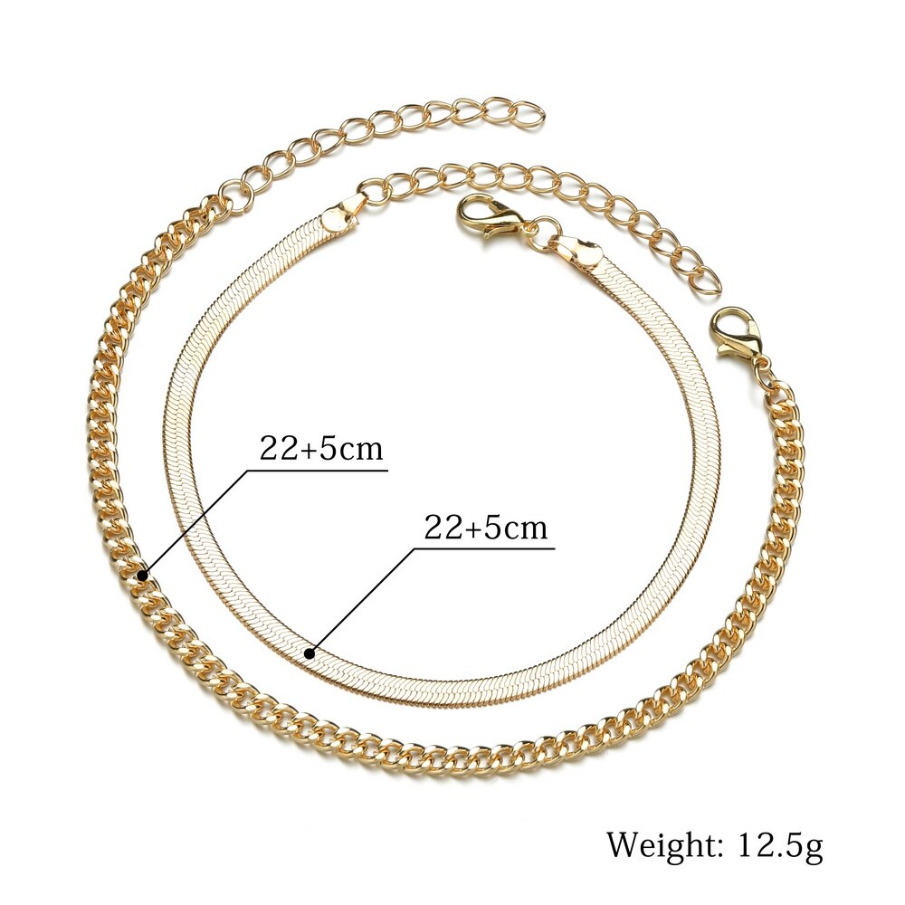 MissCyCy Double layer Ankle Bracelet for Women Snake Chain Leg Chain Anklet Vintage Foot Jewelry Accessories