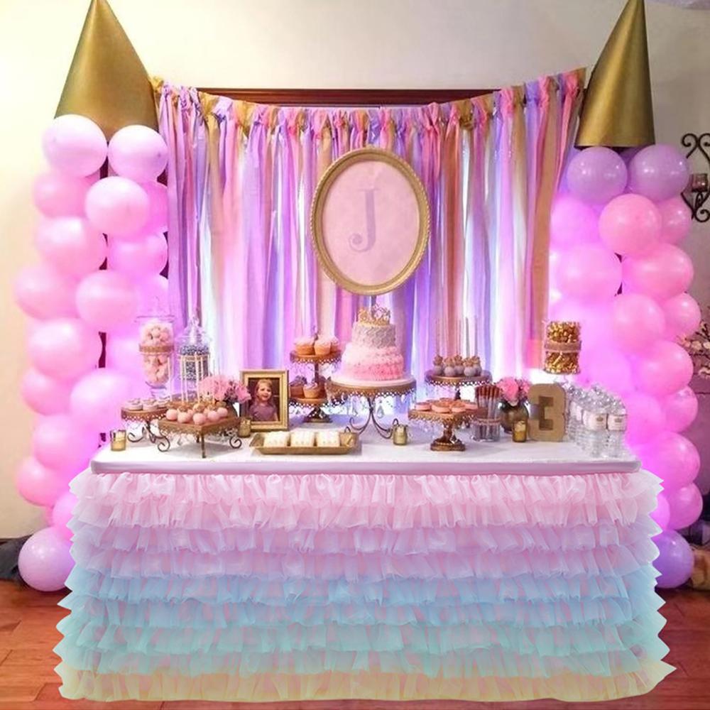 Table Skirt Tulle Table Skirt for Wedding Decoration Baby Shower Birthday Banquet Party Wedding Table Skirting 180x77cm: Ruffle Rainow