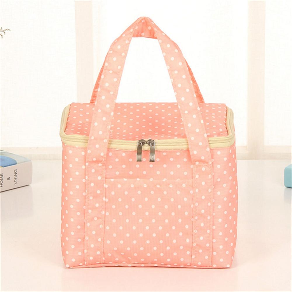 Lunch Tas Geïsoleerde Koude Dot Print Picknick Carry Case Thermische Draagbare Lunch Box Bento Pouch Lunch Container Voedsel Opslag tas: Pink