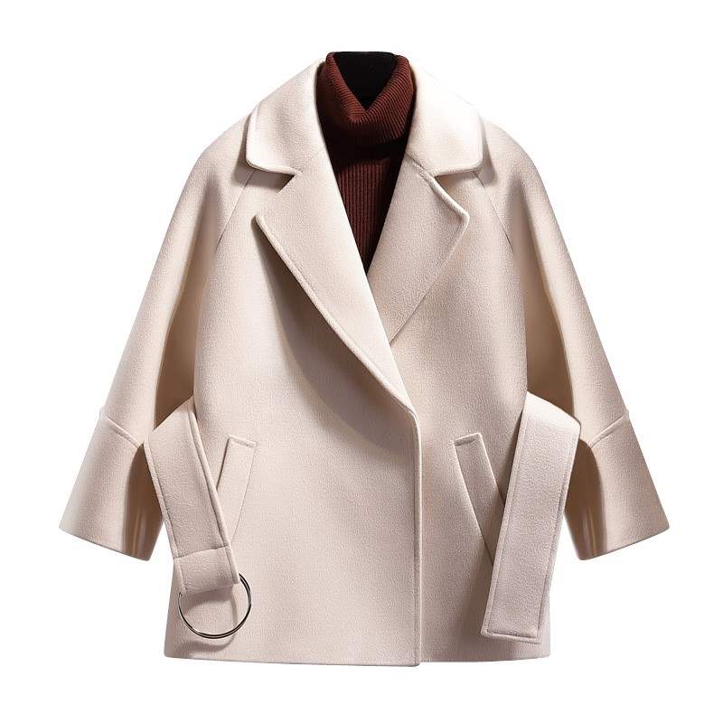 Manteau court en laine pour femme avec ceinture