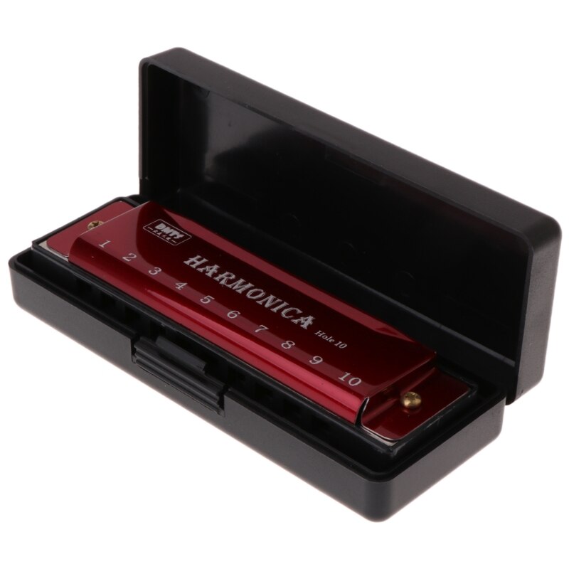 X5QF 10 Gaten Sleutel Van C Blues Harmonica Muziekinstrument Educatief Speelgoed Met Case: Rood