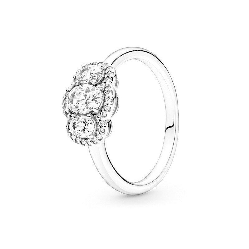 Original 925 Sterling Silber Drei Stein Ring Pandola Pflastern CZ Ring Öffnen Hochzeit Ringe Für Frauen modisch: 5 / Silber