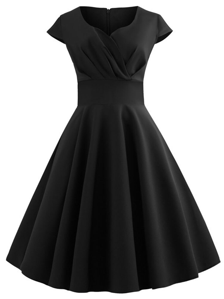 Vestido de verano de de manga corta, Pin Up, Rockabilly: M / BLACK