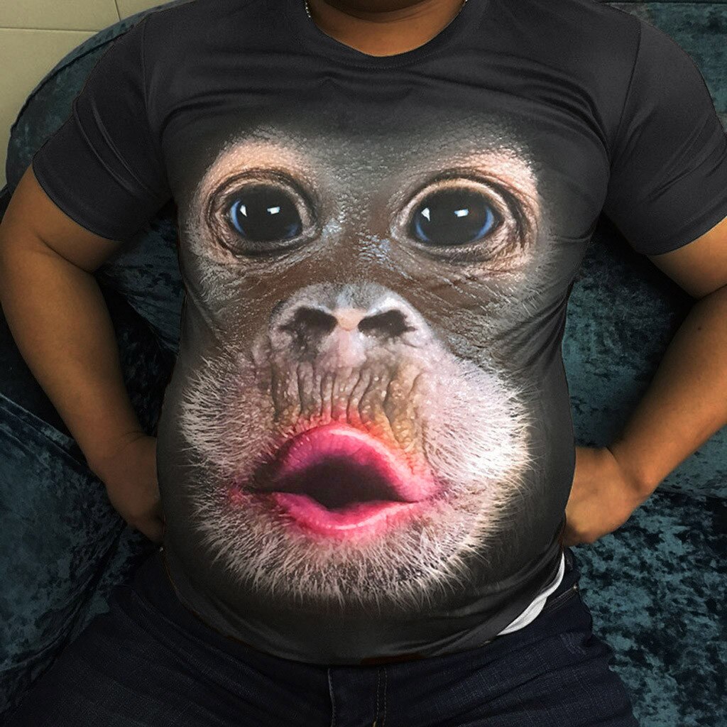 Men's T-shirt 3D printed animal monkey T-shirt short sleeve fun round neck Halloween T-shirt