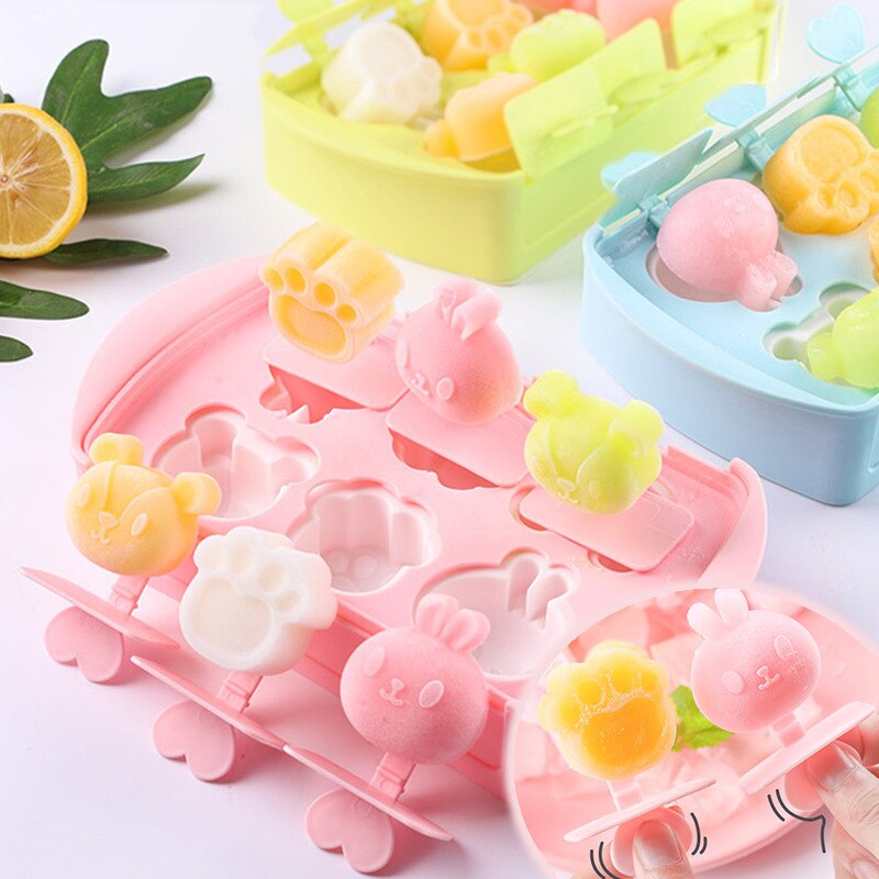6 Grid Cartoon Ice Molds Plastic Molds Ice Tray Home Bar Party Ice Hockey Holes Making Box Molds with Cover DIY Moulds