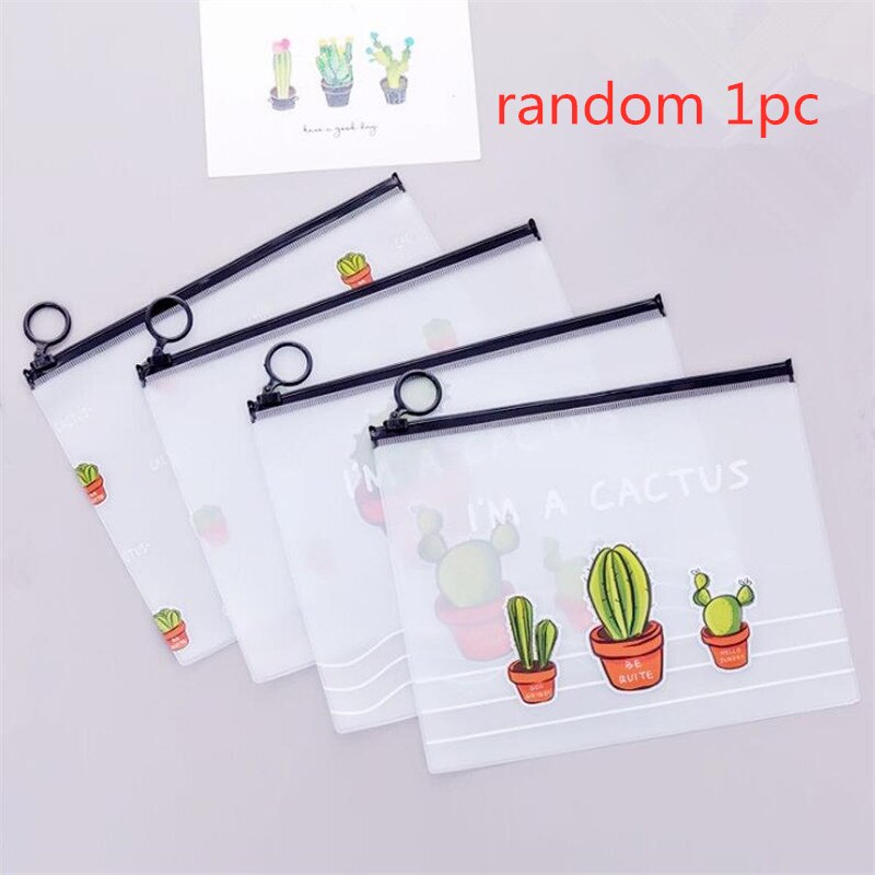Cactus transparente de PVC de A5 Documento de la carpeta de archivos bolsa de papelería para estudiante niños lápiz caso caja de: Random