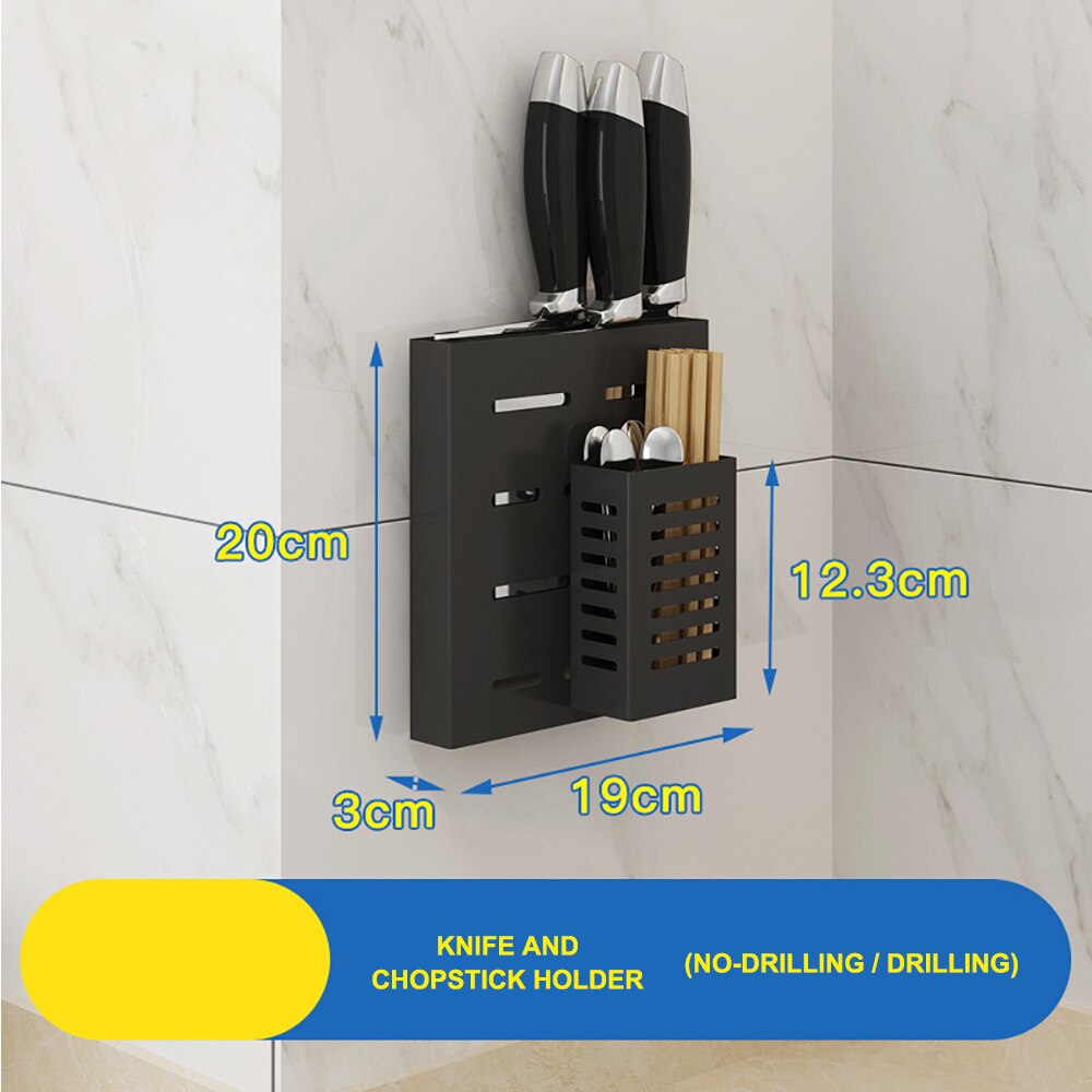 Wall-Mount Spice Racks stainless Kitchen Organizer Storage Shelves Spoon Hanger Hook Kitchen Gadgets Accessories Supplies: Knife Chopstick H