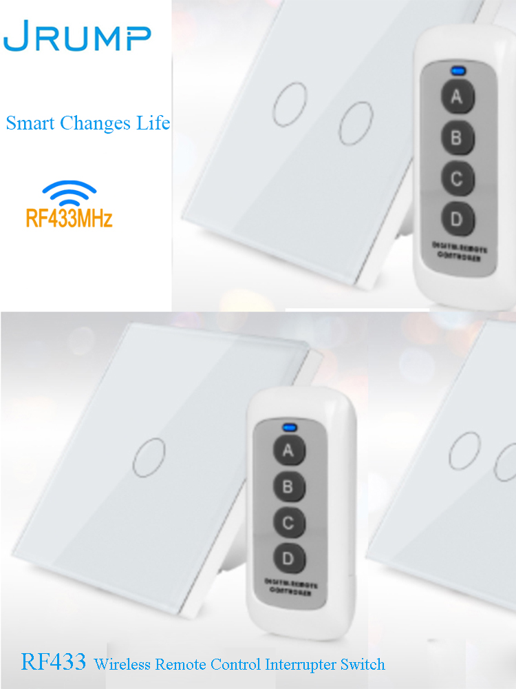 EU Standard Remote Control Touch Switch Light Switch Wall Switch RF433 Wireless Interrupter SwitchAC100-220V Tempered Glass Panl