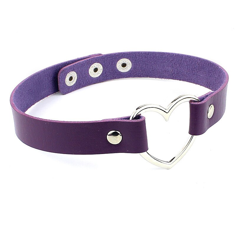 Punk PU Leather Love Heart Collar Choker Necklace Goth Gothic Rock Trend Jewelry Birthday Party PU Leather Collar Necklace: Purple