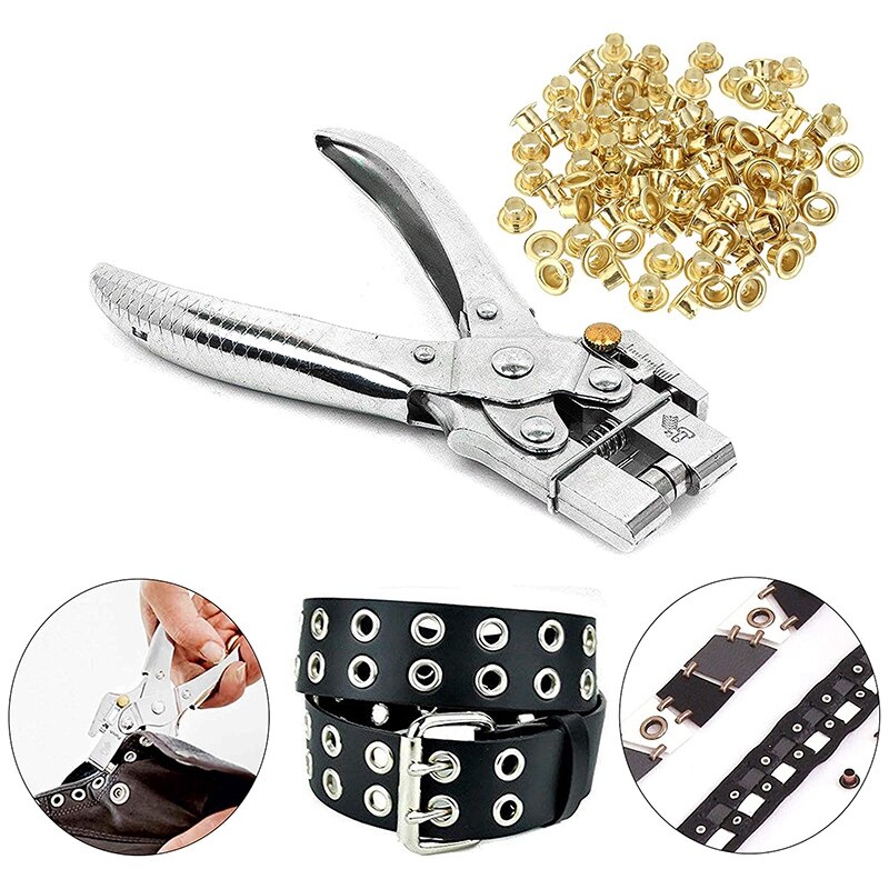 Eyelet Hole Punch Pliers Punch Pliers Set with 100 Eyelets Eyelets and Hole Punch Kit for Leather, Belt, Shoe,