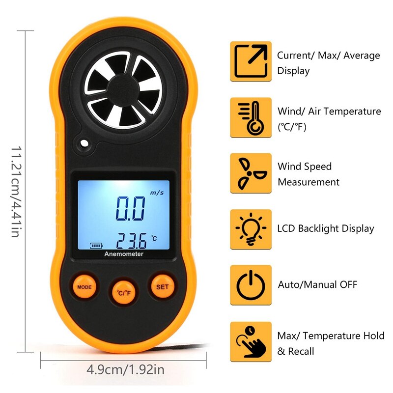 Digital Anemometer Handheld Anemometer Air Flow Meter Used To Measure Wind Speed Cooling Temperature Speed Anemometer