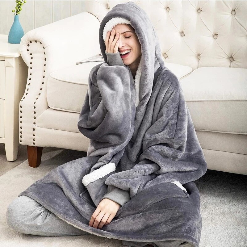 Winter Dicke Comfy Fleece TV Decke Mit Ärmeln Mit Kapuze Gewichteten Erwachsene Fleece Decke Hoodie Tasche Weiche Warme Für Betten Hoodie