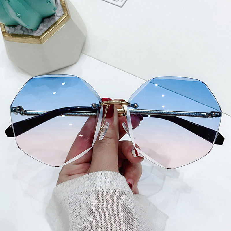 Gafas de sol octogonales sin montura para mujer, gafas de sol metálicas Retro, protección UV, lentes de corte a la , gafas de sol UV400: Verde