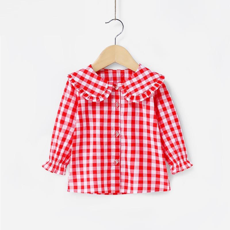 Chemise à carreaux noire pour petites filles de 2, 3, 4, 5, 6 ans, à manches longues, automne: Rouge / 3T