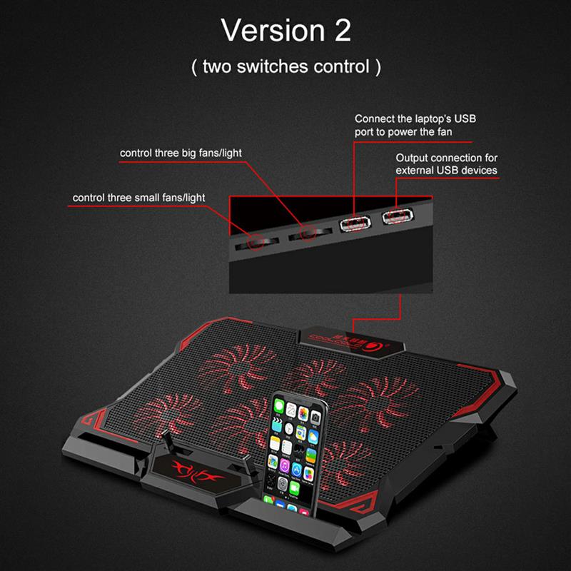 COOLCOLD 17inch Gaming Laptop Cooler Six Fan Led Screen Two USB Port 2600RPM Laptop Cooling Pad Notebook Stand for Laptop