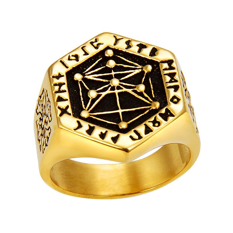 Stainless Steel Rings for man Nordic mythology Viking Rune Index Ring Gold Color Ring jewelry: 13 / Gold