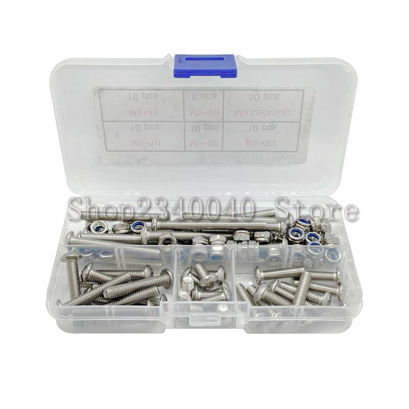 96pcs/set M5 Hex Socket Screw Nut Hexagon Metric Thread Machine Bolt ISO7380 Stainless Steel Hexagon socket screw Assortment Kit